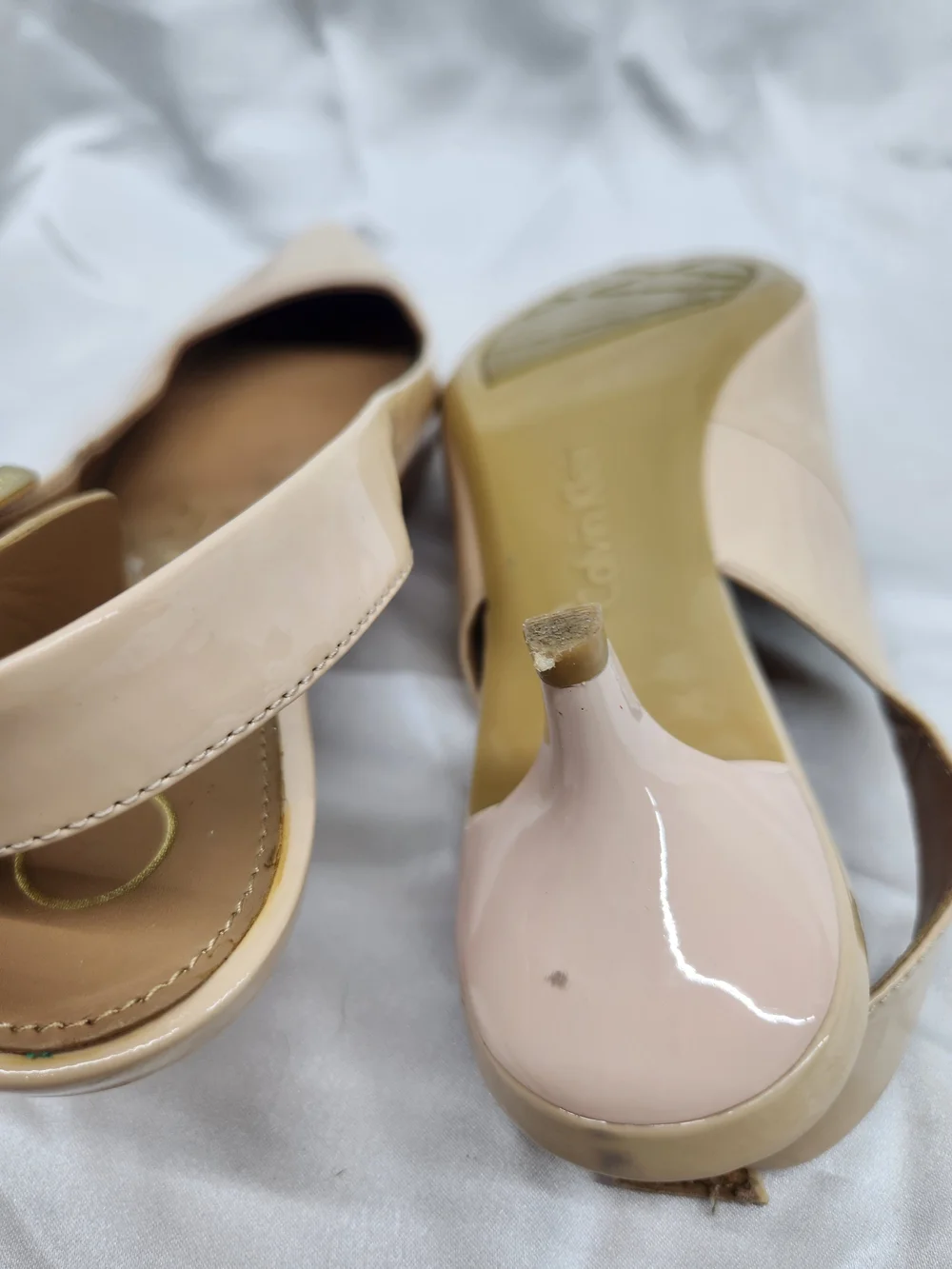 Calvin Klein Beige Patent Pointed Slingback Flats